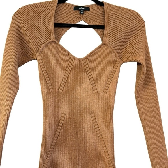 Lulu’s Toffee Brown Sweater Dress Women’s XS Ribbed Cutout Bodycon Autumn Fall - Picture 3 of 11